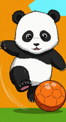 Obraz premium panda with a ball, graphic design, 2d comic style