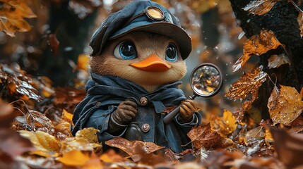 Charming Autumn Forest Detective: A Whimsical Duck on a Case