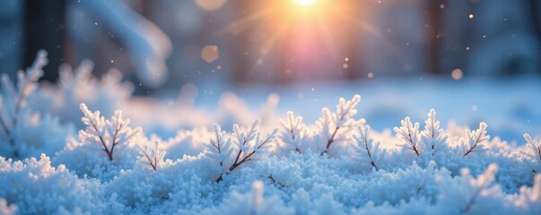 The frosty morning air is filled with the delicate crystals of freshly fallen snow, morning, winter