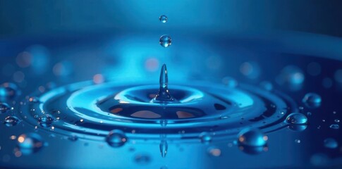Tiny oil droplets suspended in air on blue light background, , water droplets, blue glow