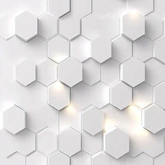 Fototapeta premium A pattern of white, three-dimensional hexagons forms a layered, textured surface with subtle shadows and light accents.