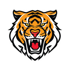 Tiger head Logo. Tiger roaring. Vector illustration.