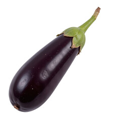 Closeup image of a single, fresh purple eggplant on a cut out background.