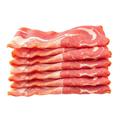 Close-up of a stack of uncooked bacon slices against a cutout background.