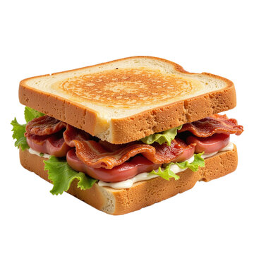 Close-up shot of a delicious BLT sandwich with crispy bacon, fresh lettuce, and juicy tomatoes on toasted bread.