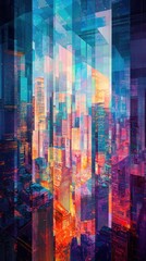 Naklejka premium Colorful cityscape is creatively depicted using rectangular geometrical shapes