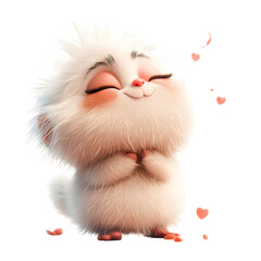 Fluffy 3D Cartoon Character Blowing Kisses Isolated on Transparent Background