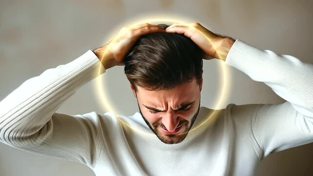 Man Experiencing Dizziness Holding His Head