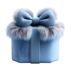 Fluffy 3D Cartoon Gift Box with Puffy Bow and Fur Trim Isolated on Transparent Background