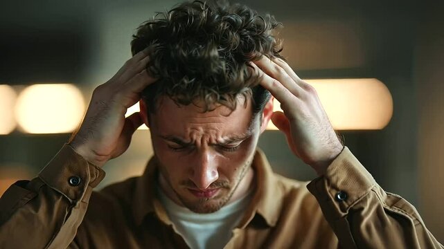 Man Showing Dizziness with Head in Hands as a Symptom