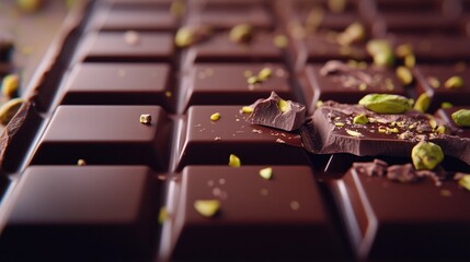 Rich dark chocolate bars with pistachio pieces and sea salt