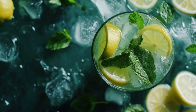 Refreshing Non-Alcoholic Mojito Recipe: Lime, Lemon, And Mint Mocktail On Green Background With Step-By-Step Instructions. Perfect Summer Beverage Idea!