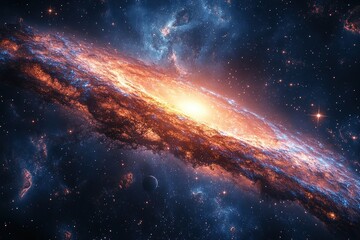 Fototapeta premium A vibrant galaxy with swirling stars and cosmic dust in deep space.