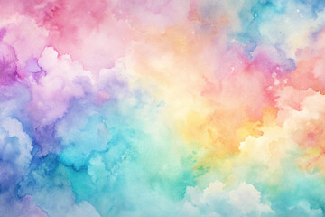 Pastel rainbow watercolor cloudscape, dreamy background, design texture