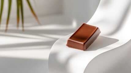 Single chocolate bar on modern white surface