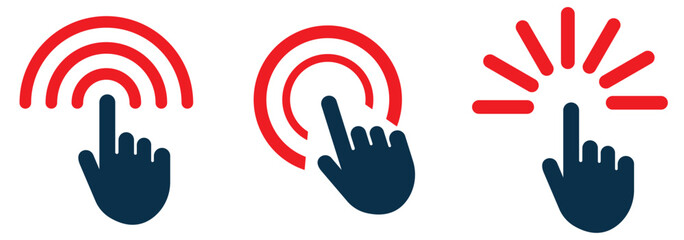 Pointer cursor сomputer mouse icon. Clicking cursor, pointing hand clicks icons. Click cursor.