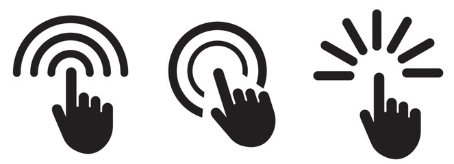 Fototapeta premium Pointer cursor сomputer mouse icon. Clicking cursor, pointing hand clicks icons. Click cursor.
