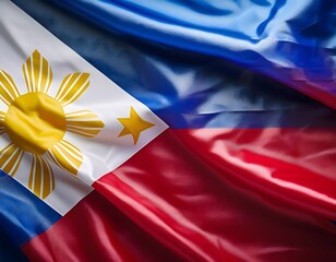 Vibrant Philippines flag waving with luxurious satin texture - Patriotic and cultural symbol