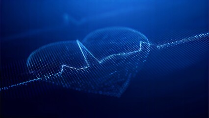 Futuristic Digital Heart with ECG Pulse Wave, Abstract Blue Medical Background, AI and Cardiovascular Healthcare Concept