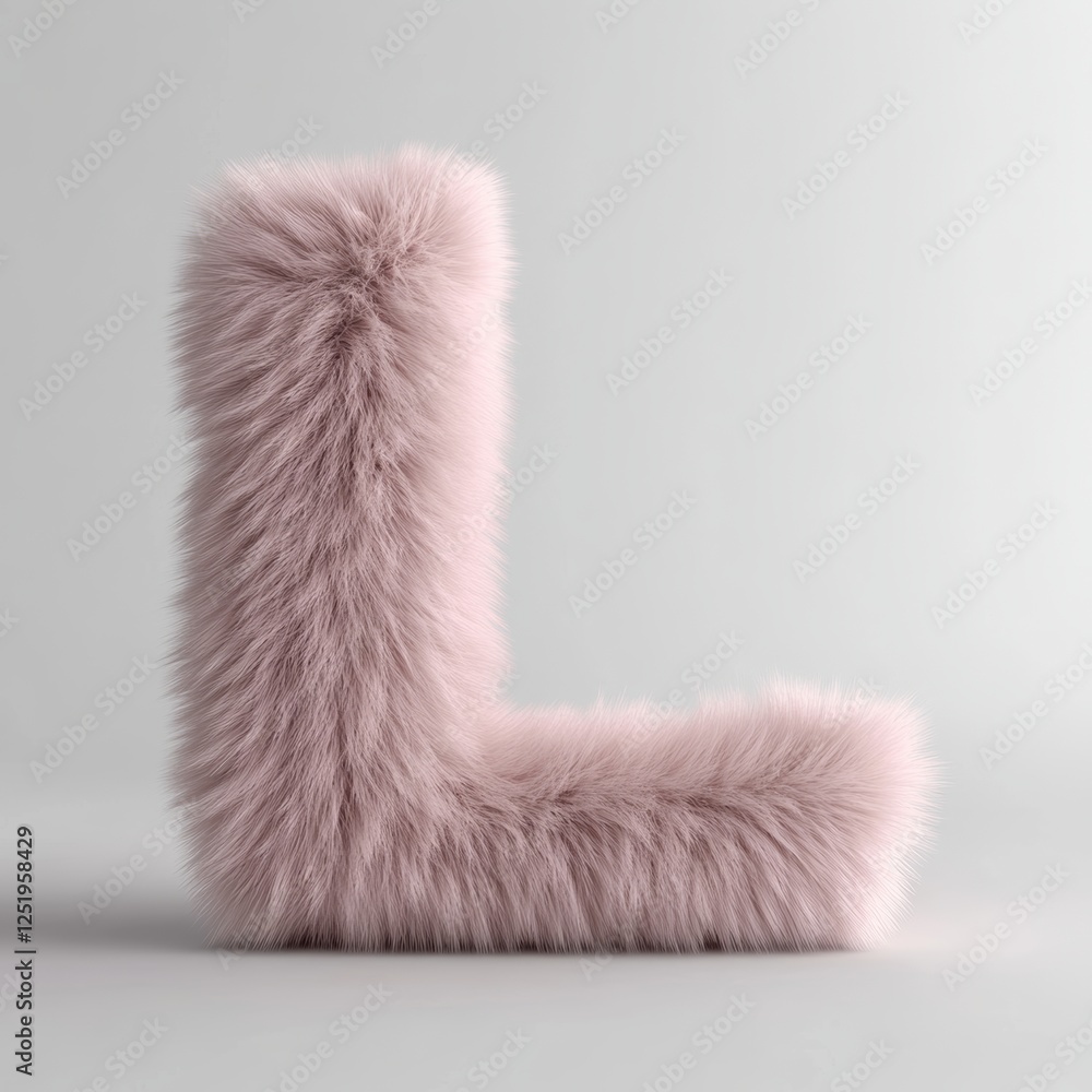 Aufkleber fluffy light pink letter l with a soft texture showcased on a clean white background in a 3d renderi