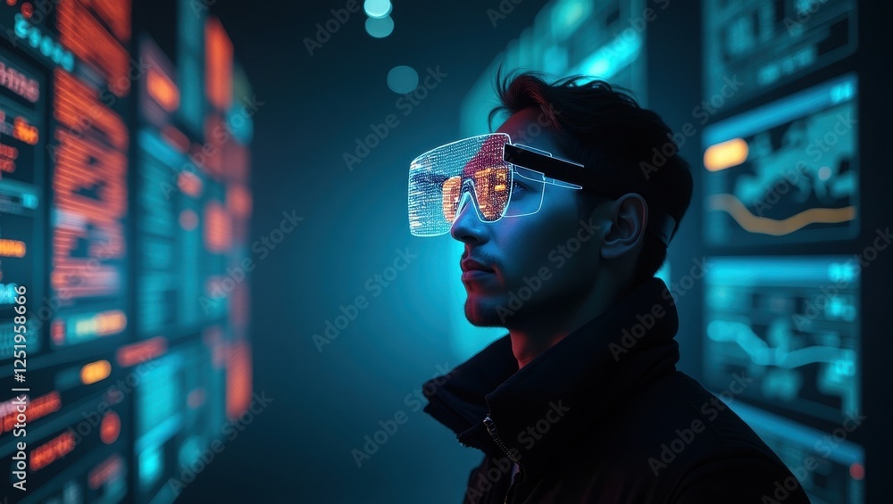 Poster engaging in ai cybersecurity strategy session in a high-tech environment with advanced visual techno
