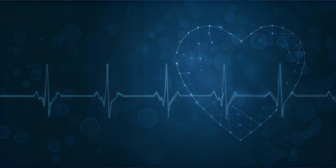Digital Heartbeat with Abstract ECG Line, Futuristic Blue Medical Background, Cardiovascular Health and Artificial Intelligence in Healthcare with Copy Space