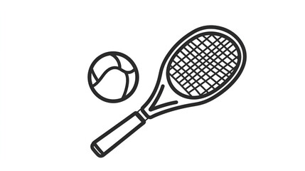 Simple sketch of a tennis racket and ball with copy space
