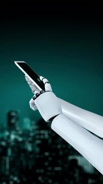 Futuristic robot artificial intelligence huminoid AI programming coding technology development and machine learning concept. Robotic bionic science research for future of human life. 3D rendering.