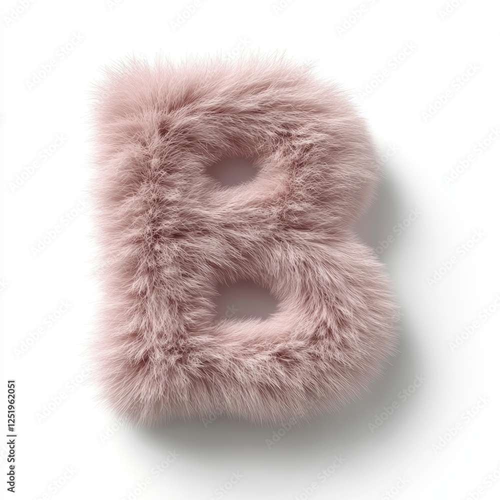 Poster fluffy light pink letter b style rendered in 3d with a soft texture against a pure white background 