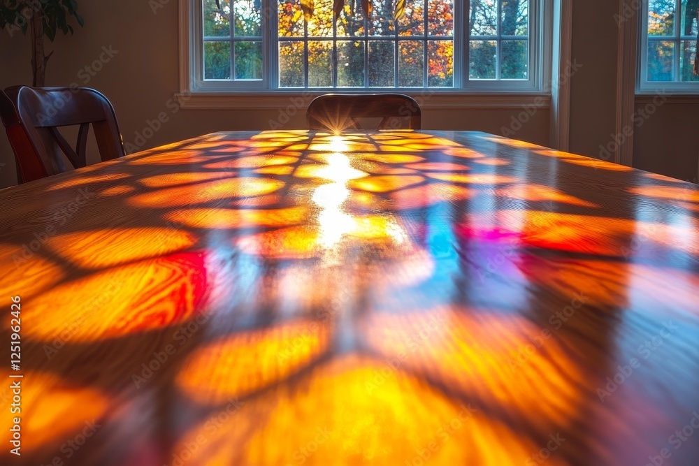 Poster prism refracting colorful light patterns in chandelier reflections, captivating rainbow spectrum dis