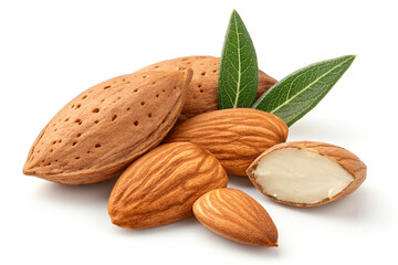 Nuts With Leaves On White Background