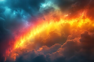 Fototapeta premium Radiant Rainbow Amidst Dramatic Storm Clouds: A Captivating Contrast of Nature's Beauty