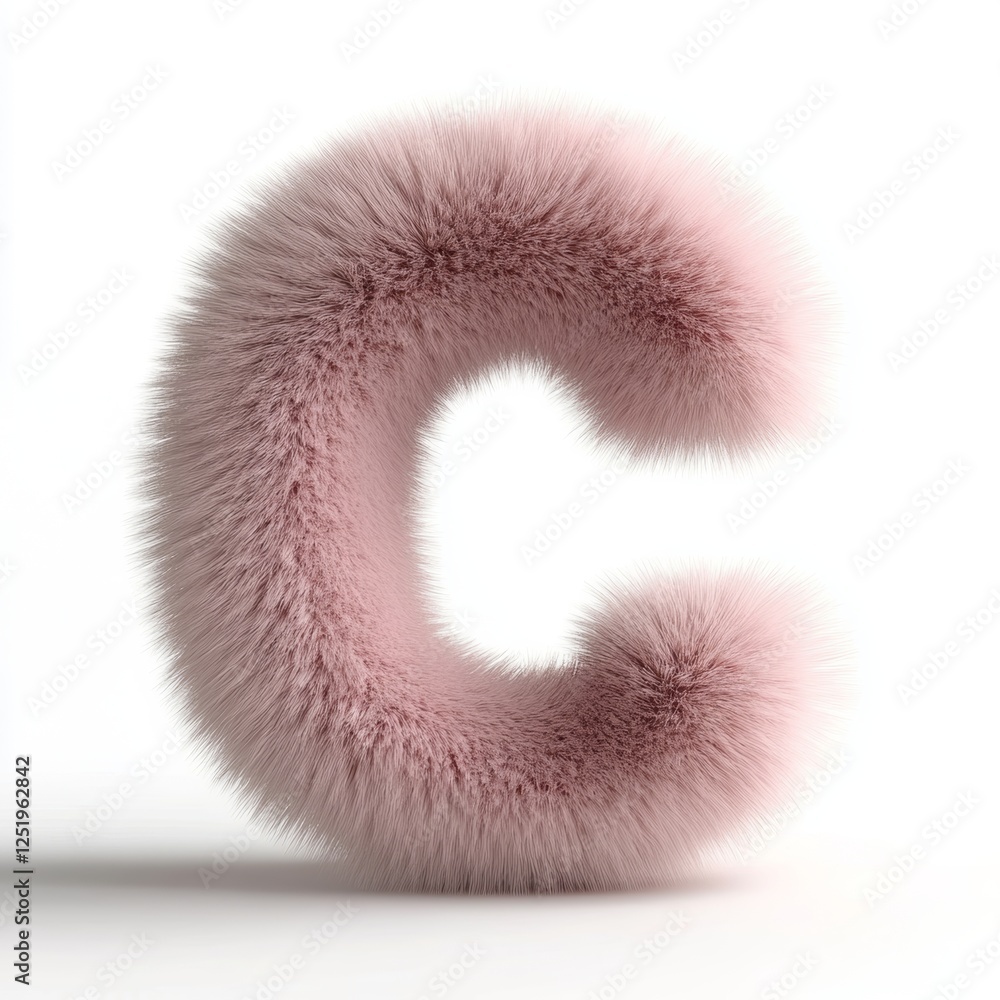 Aufkleber fluffy letter g in light pink color on a pure white background created using 3d rendering techniques