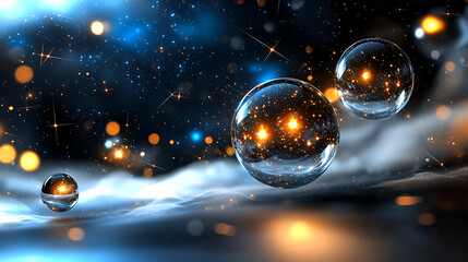 A series of three glowing spheres floating in the dark sky. generated using AI