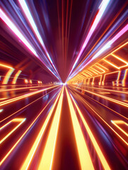 Futuristic neon light speed tunnel with vibrant motion and energy