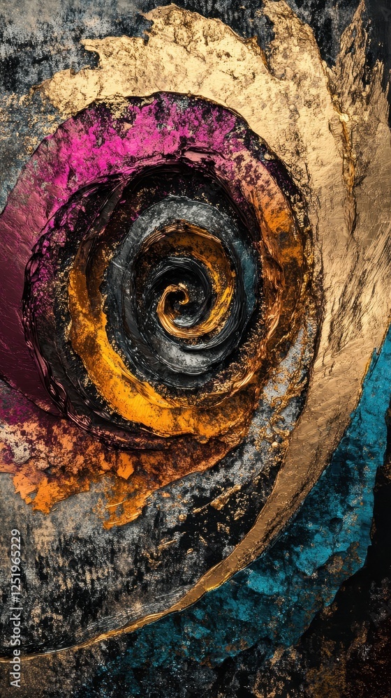 Poster Abstract colorful layers form a textured spiral pattern art