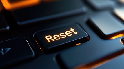 Close-up of glowing "Reset" button on keyboard