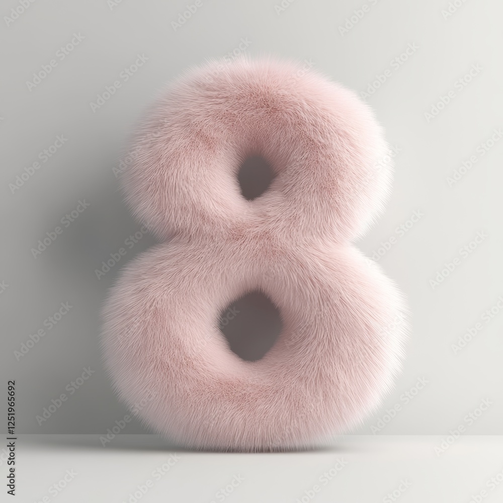Poster lovely fluffy letter representation of number 8 in light pink color featuring a 3d rendering style o