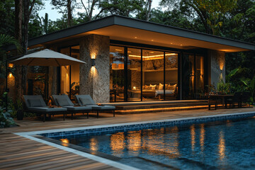 Obraz premium Soft evening lighting on a large umbrella close-up view