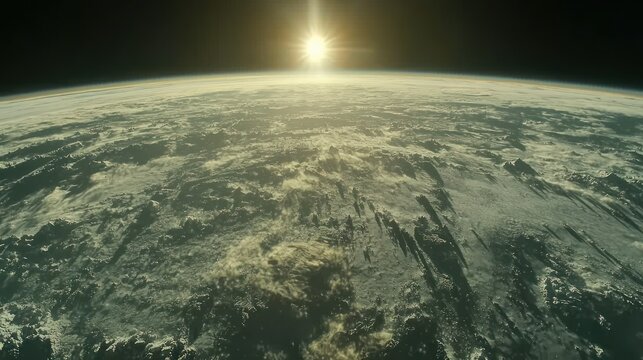 Earthrise sunrise space view, cloudscape, atmospheric, documentary