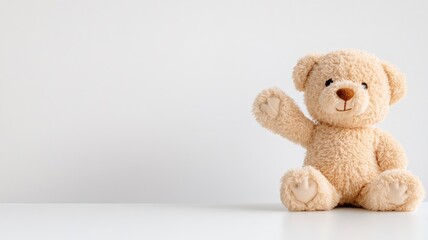Obraz premium Cute bear waving on white background, soft toy concept