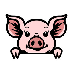 Peeking Pig Head Cartoon