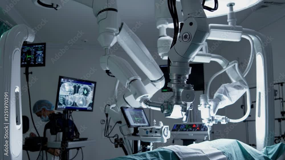 Aufkleber advanced robotic surgical system performing a high-tech operation, symbolizing ai-driven medical inn