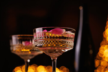 Champagne Celebration with Roses and Lights