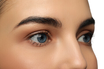Closeup view of woman with blue eyes