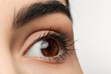 Closeup view of woman with brown eyes