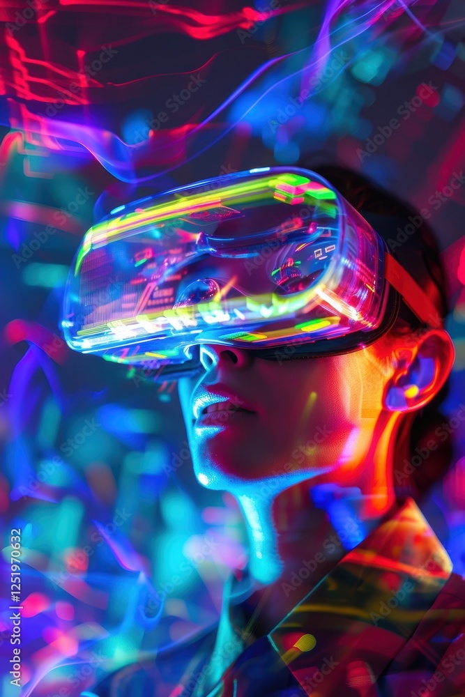 Poster augmented reality experience with vibrant neural headset display for futuristic technology design