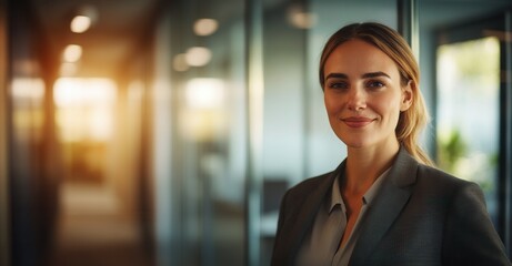 Fototapeta premium Confident professional woman in business attire, exuding poise and expertise in a modern office setting. Ready for success!