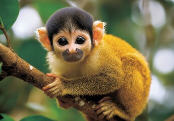 Obraz premium Baby Squirrel Monkey On Tree Branch