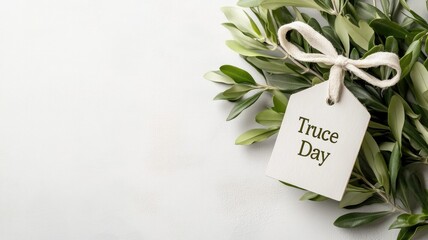 Olive branches with "Truce Day" tag, symbolizing peace